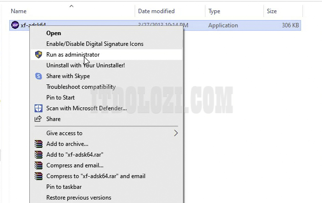 Chạy phần mềm kích hoạt với quyền Admin