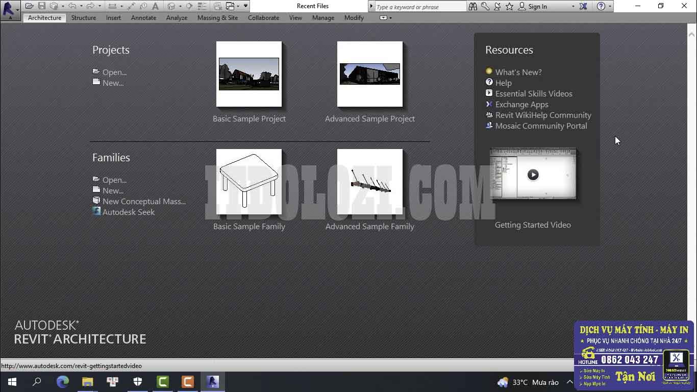 Giao diện phần mềm Revit 2014