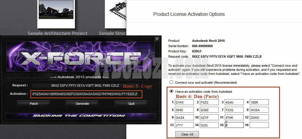 Hướng Dẫn Cài Đặt Revit 2015 và Tải Phần Mềm Miễn Phí 19 Copy đoạn Code ở phần Activation sau đó dán vào phần mềm Autodesk Revit 2015