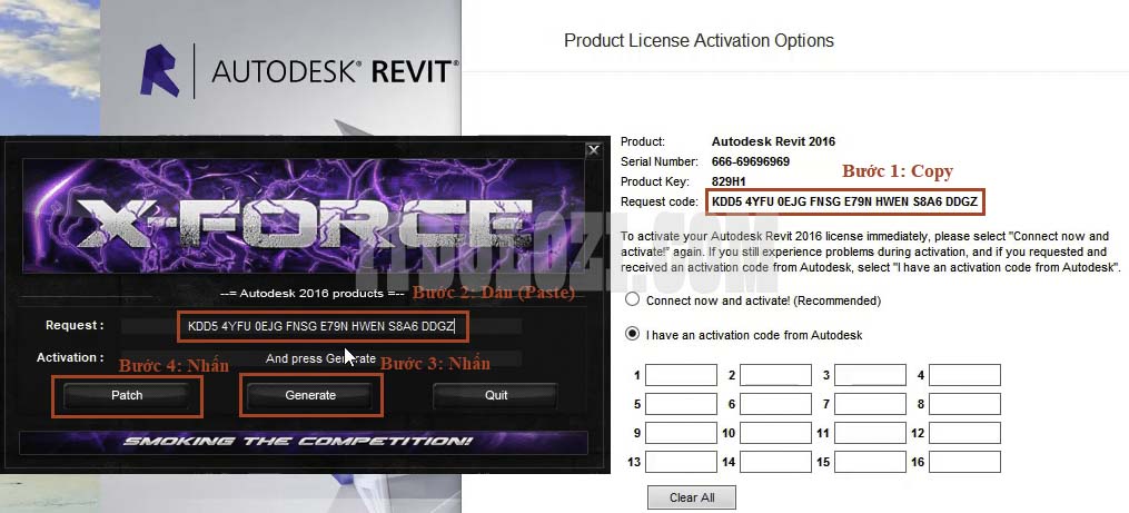 Copy Request Code trong phần mềm và dán