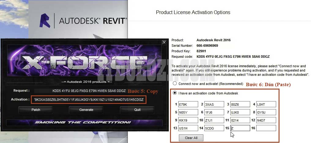 Copy đoạn Code ở phần Activation sau đó dán vào phần mềm