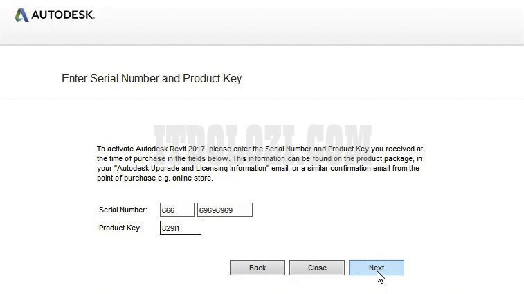 Nhập số Serial Number và Product Key