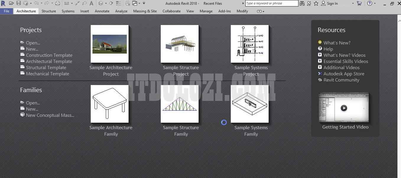 Giao diện phần mềm Autodesk Revit 2018