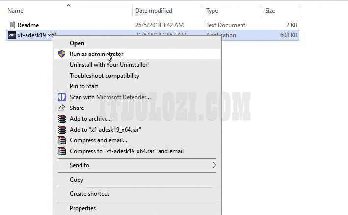 Chạy phần mềm kích hoạt bằng cách chuột phải chọn Run as administrator