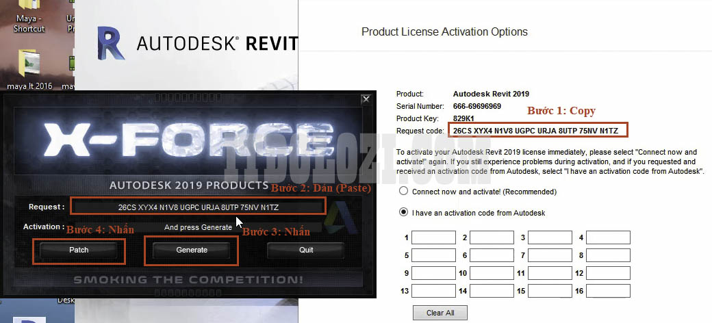 Copy Request Code trong phần mềm và dán vào phần mềm kích hoạt