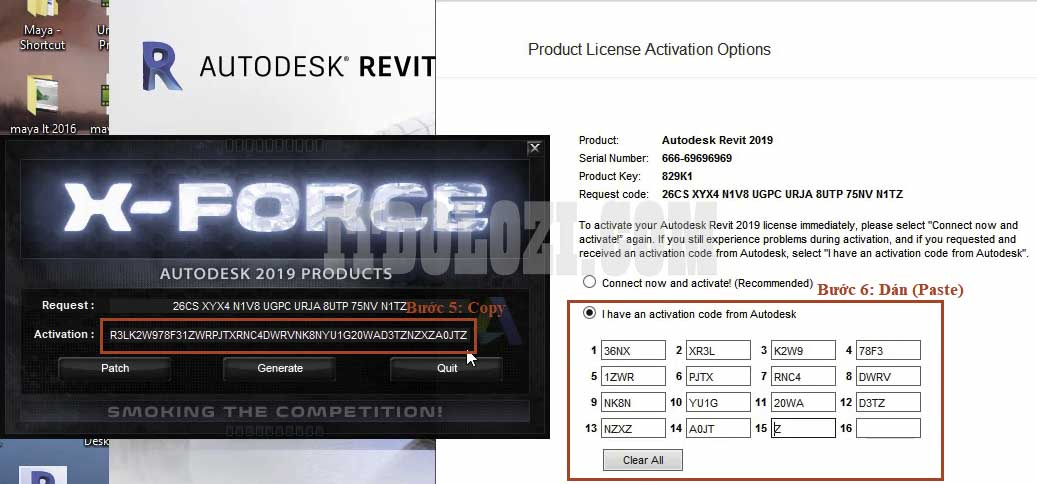 Copy đoạn Code ở phần Activation sau đó dán vào phần mềm Autodesk Revit 2019