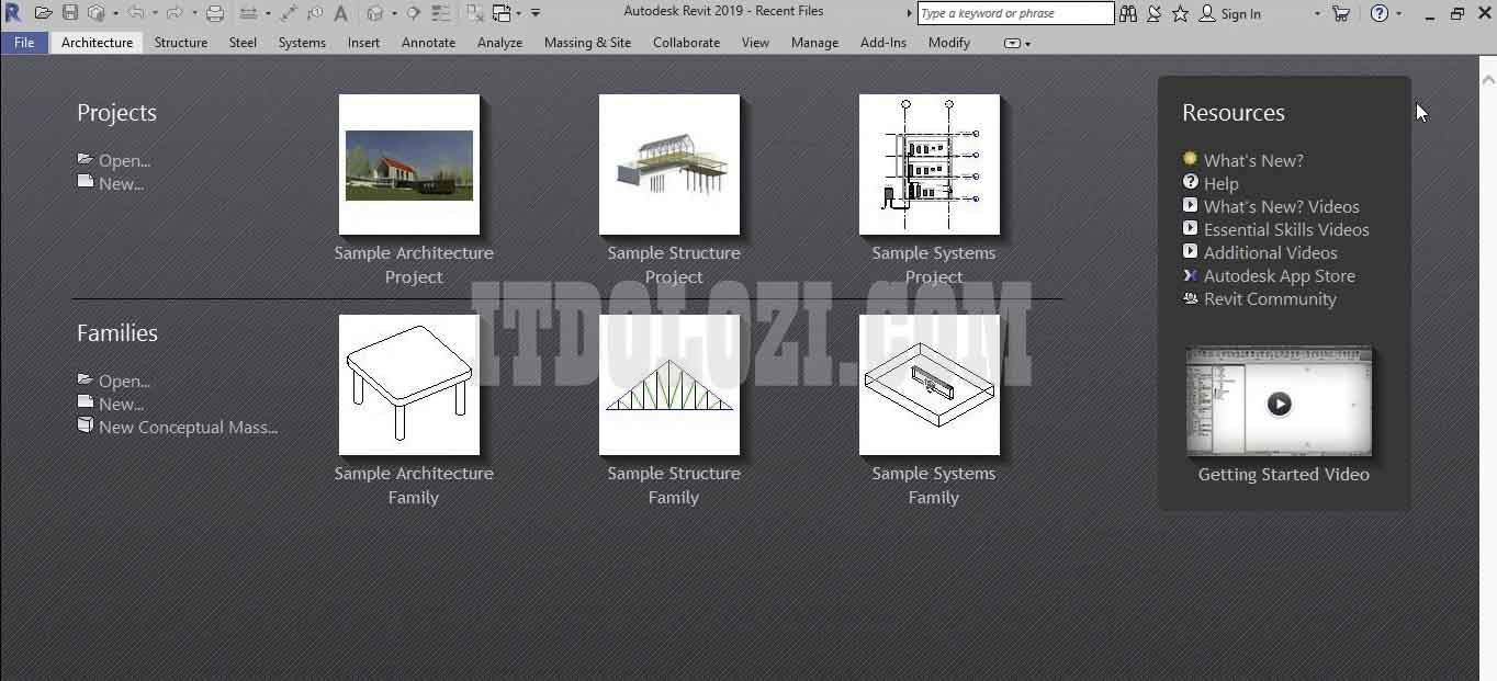 Giao diện phần mềm Autodesk Revit 2019