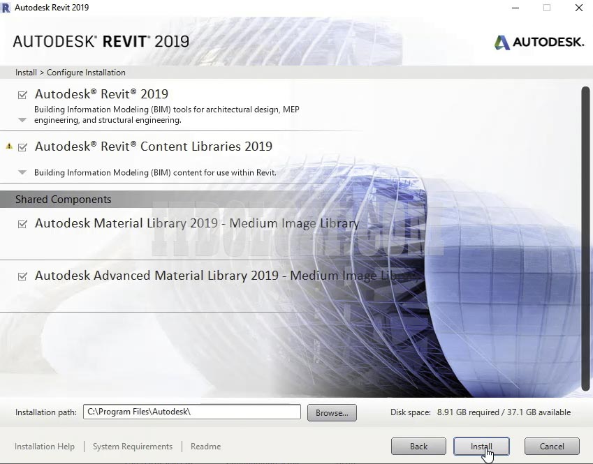 Để mặc định sau đó nhấn Install