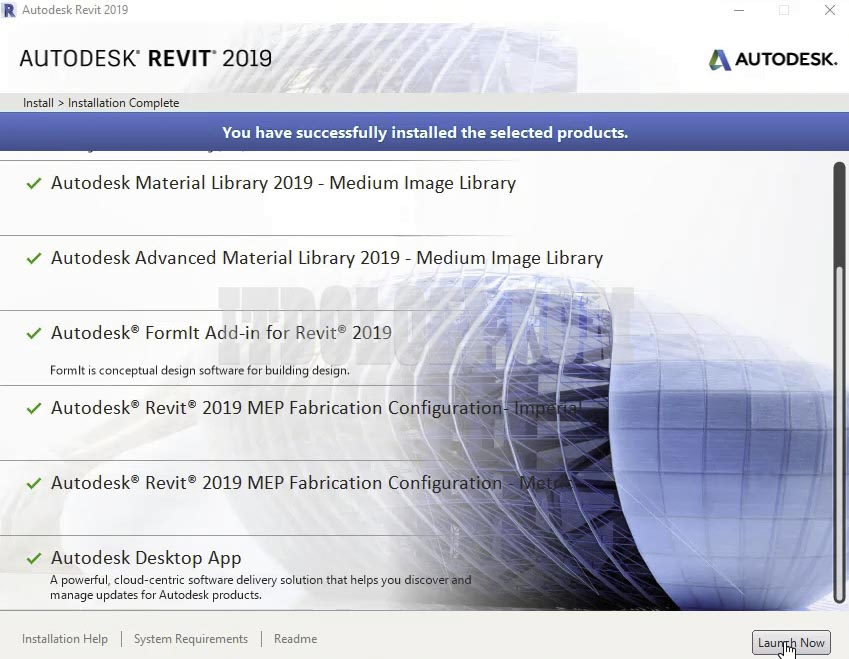 Hoàn tất cài đặt phần mềm Autodesk Revit 2019 ta nhấn Finish
