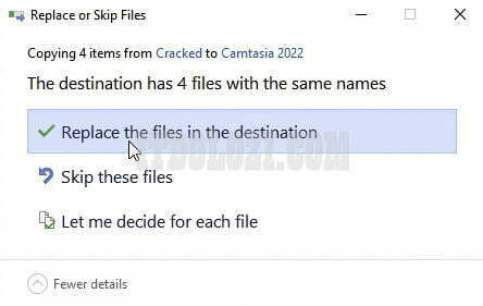 Chọn Replace the file in the destination