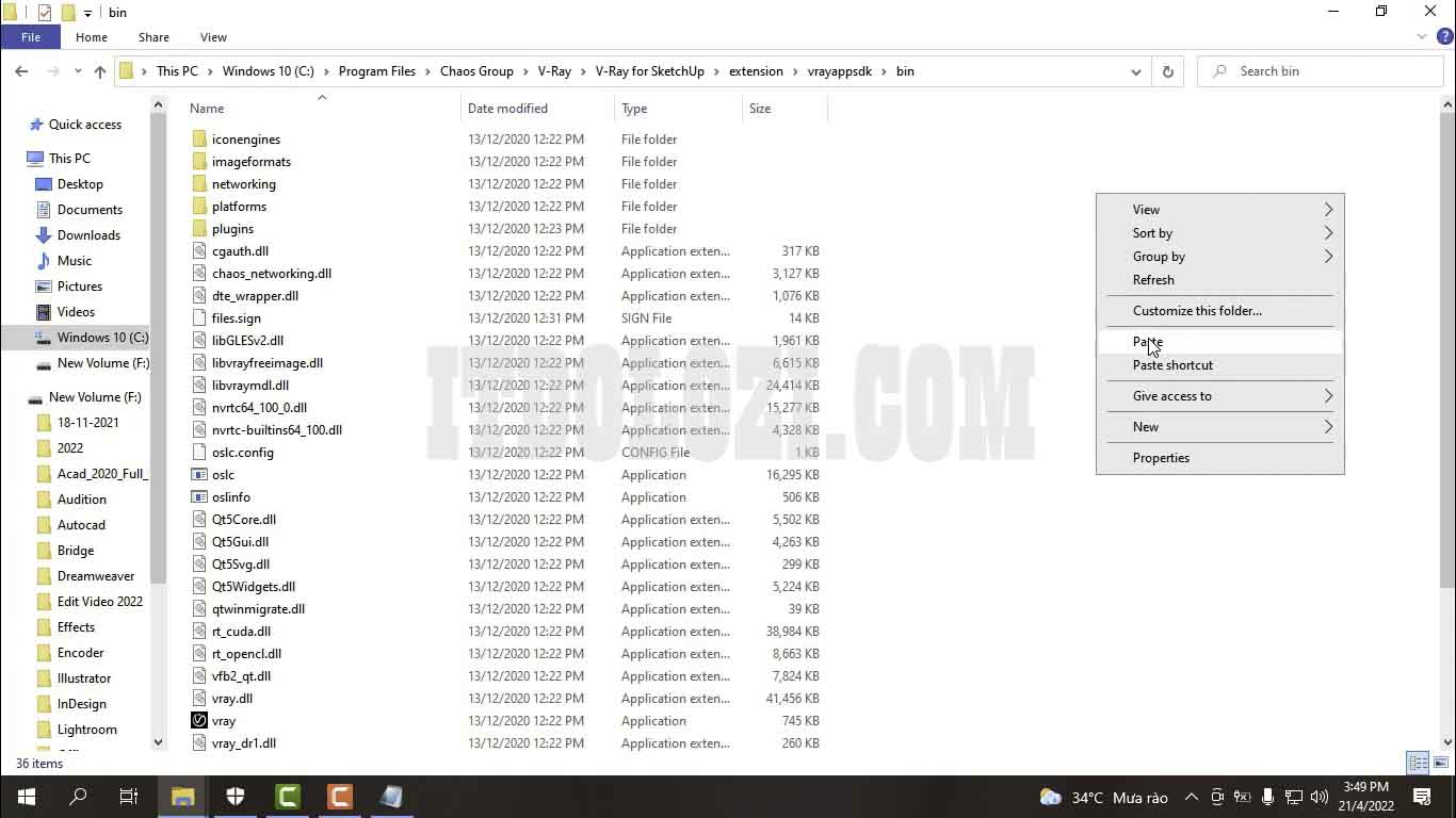 Hướng Dẫn Cài Đặt Vray 5 cho Sketchup 2020 và Tải Phần Mềm 8 Dán File vào thư mục cài đặt Sketchup 2020 để kích hoạt bản quyền