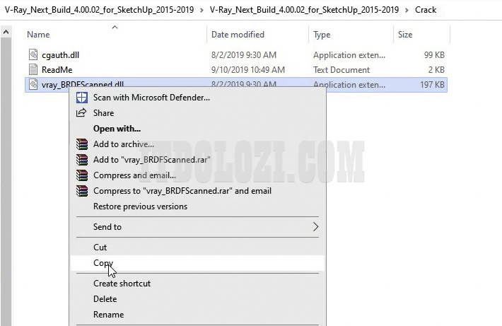 Sao chép file vray_BRDFScanned.dll từ thư mục kích hoạt
