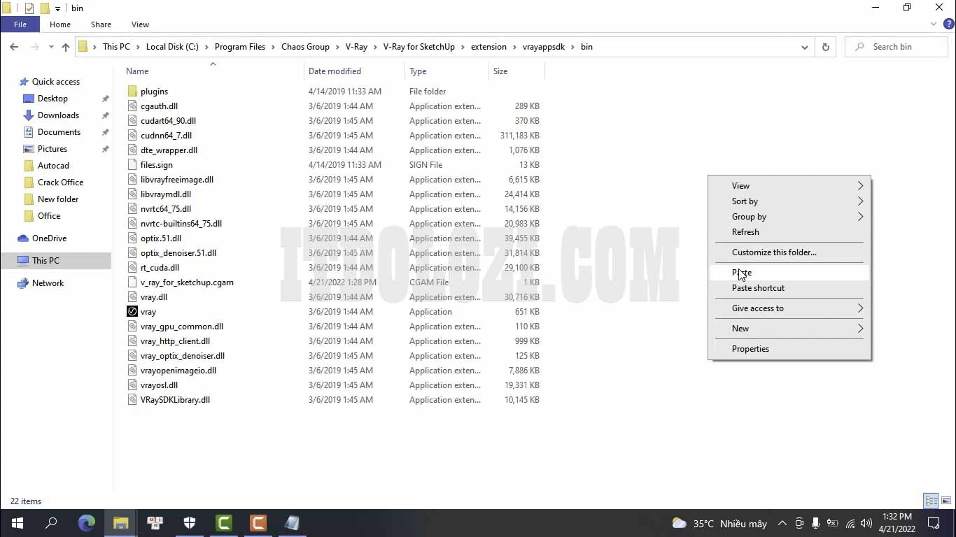Cách Cài Đặt Vray 4 cho Sketchup 2017 và Tải Phần Mềm 16 Dán file vào thư mục Bin
