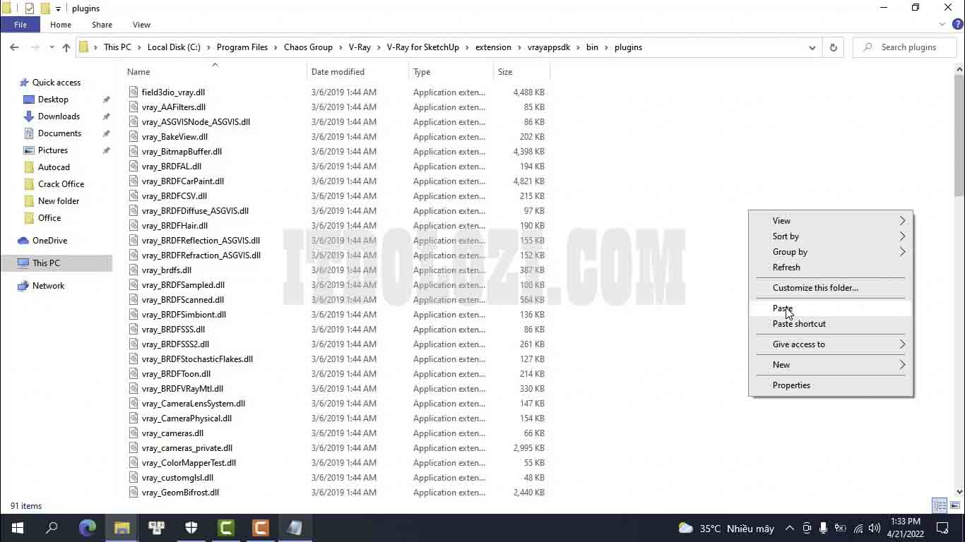 Cách Cài Đặt Vray 4 cho Sketchup 2017 và Tải Phần Mềm 18 Dán file vào thư mục plugins