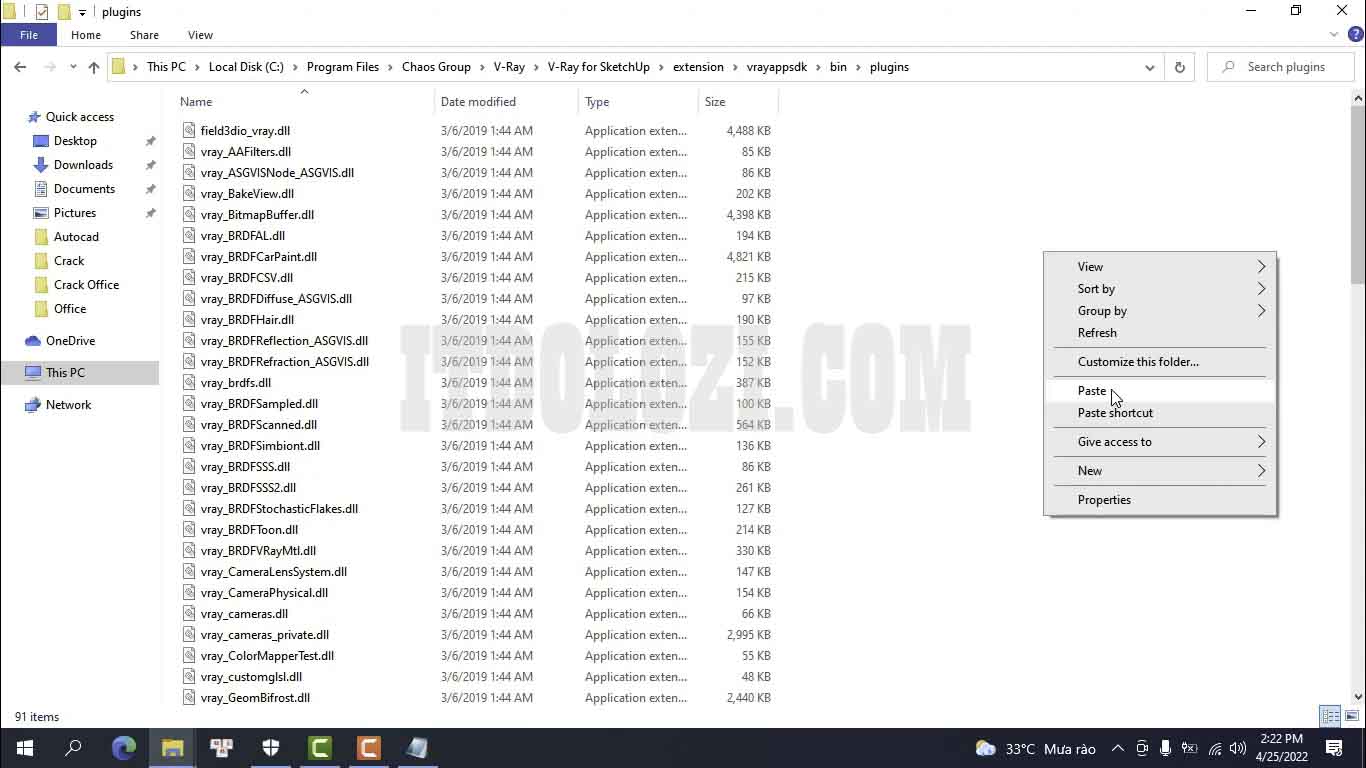 Hướng dẫn cài đặt Vray 4 cho Sketchup 2018 - Tải ngay! 18 Dán File vừa Copy vào plugins theo đường dẫn như hình