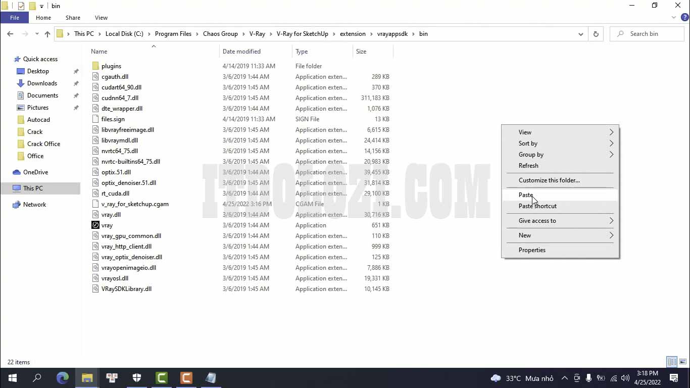 Hướng Dẫn Cài Đặt Vray 4 cho Sketchup 2019 - Tải Ngay! 16 Dán File cgauth.dll vào thư mục Bin