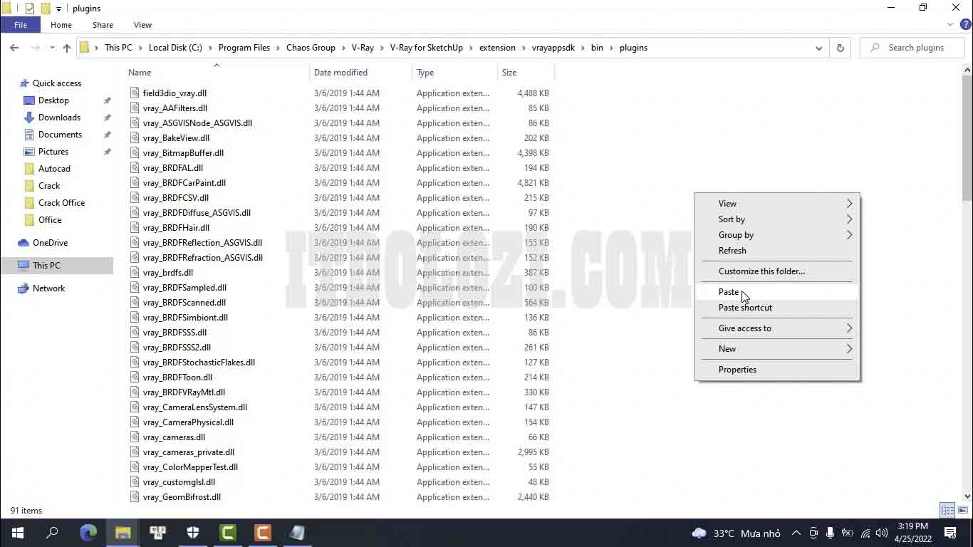 Hướng Dẫn Cài Đặt Vray 4 cho Sketchup 2019 - Tải Ngay! 18 Dán tệp vào thư mục plugins