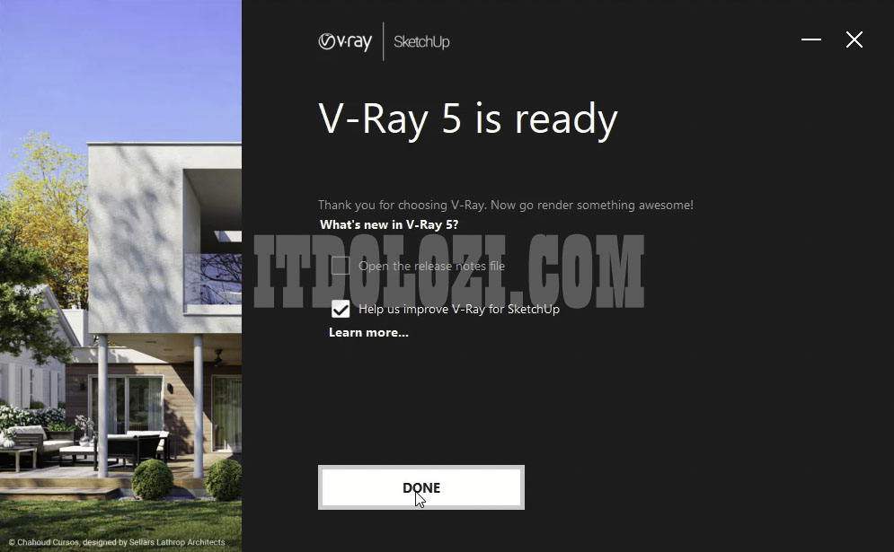 Hướng Dẫn Cài Đặt Vray 5 cho Sketchup 2020 và Tải Phần Mềm 6 Nhấn Done để hoàn tất Vray 5.0 for Sketchup 2020