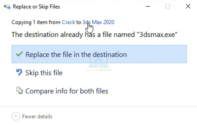 Chọn Replace the file in the destination