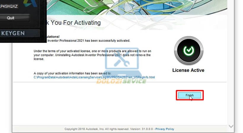Chọn Finish hoàn tất kích hoạt