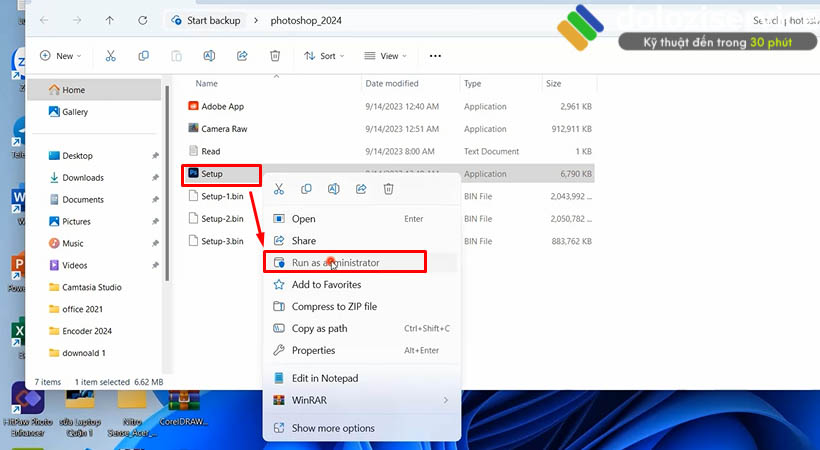 Hướng Dẫn Cài Đặt Photoshop 2024: Tải Ngay Tại Đây! 5 Khởi chạy file Setup sau đó chọn Run as admin
