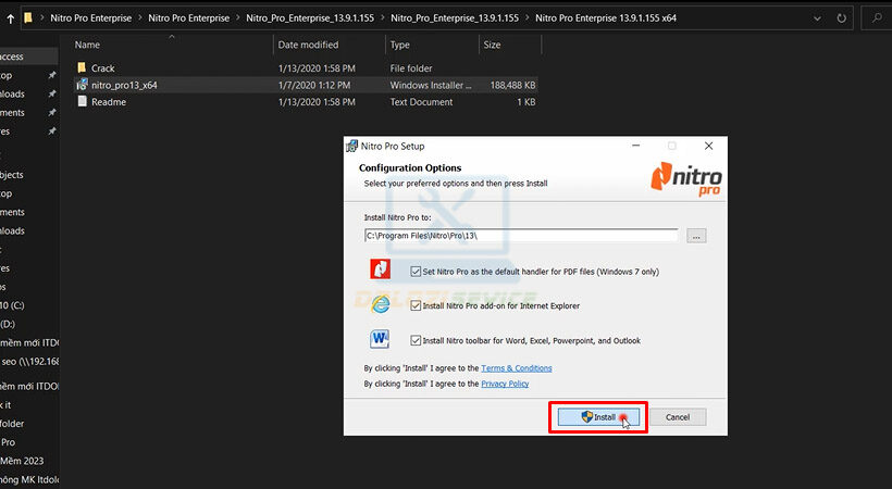 Tiến hành chọn Install Nitro Pro Enterprise 13.