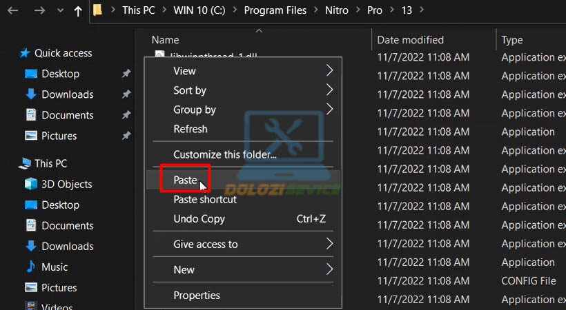 Dán file kích hoạt vào vị trí mở