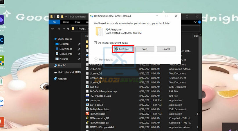 Tiến hành chọn Continue. Kết thúc cài đặt PDF Annotator 2021.