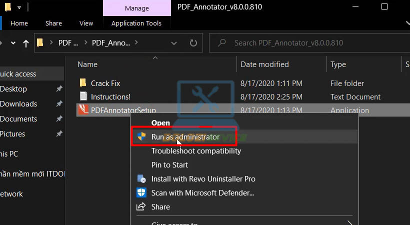 Chạy file setup bằng quyền Admin