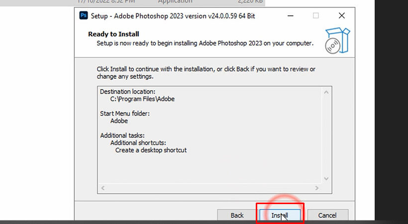 Hướng Dẫn Cài Đặt Photoshop 2023: Tải Phần Mềm Nhanh Chóng! 8 Chọn Install Adobe Photoshop 2023.