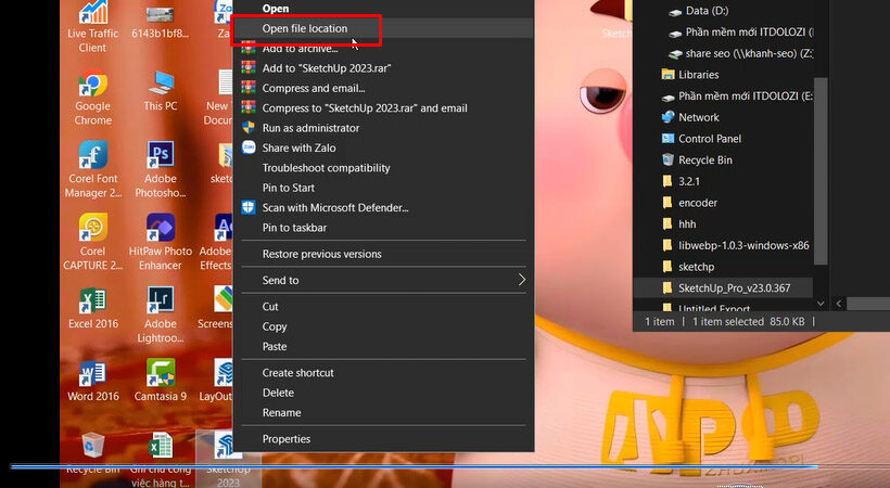 Vị trí cài đặt file Sketchup.