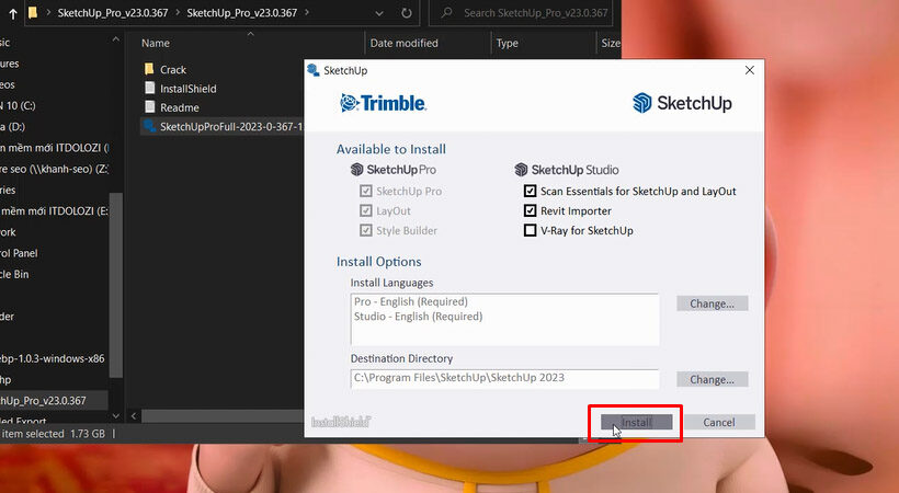 Tiến hành chọn Install Sketchup 2023.