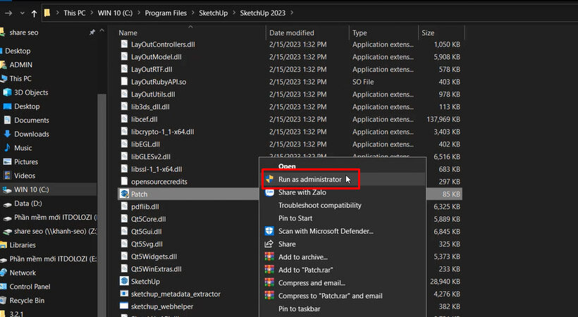 Khởi động file kích hoạt Sketchup 2023.
