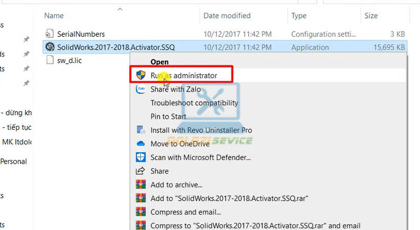 Chạy file bằng quyền Admin