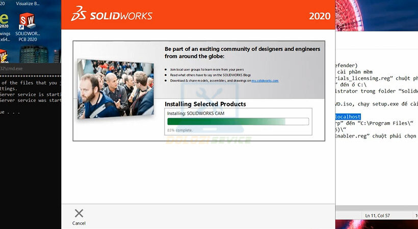 Đợi phần mềm SolidWorks 2020 được cài đặt.