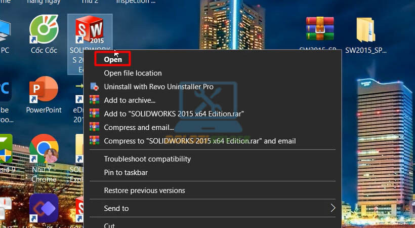 Mở Solidworks