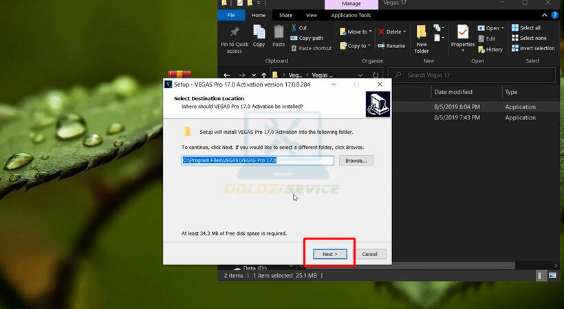 Chọn Next để tiếp tục cài Sony Vegas Pro 17.