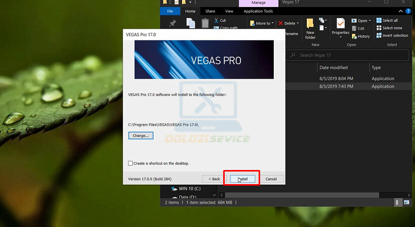 Chọn Install Sony Vegas Pro 17.