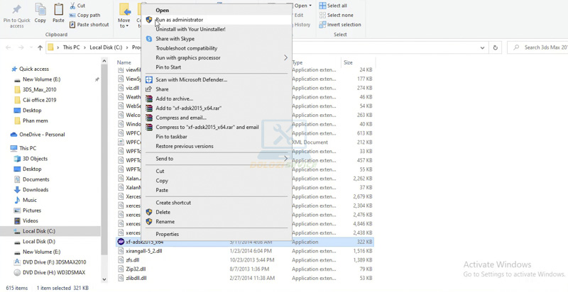 Chạy file với quyền admin
