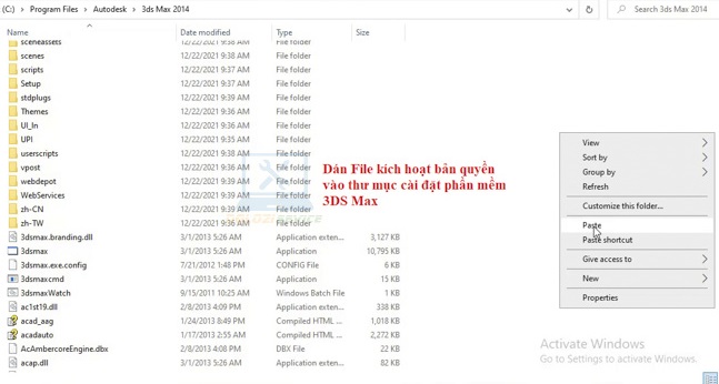 Dán tệp kích hoạt vào thư mục cài đặt