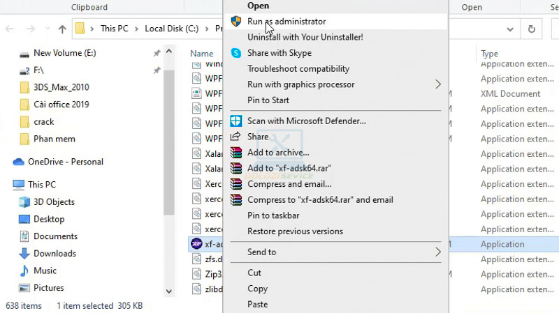 Chạy tệp kích hoạt với quyền Admin