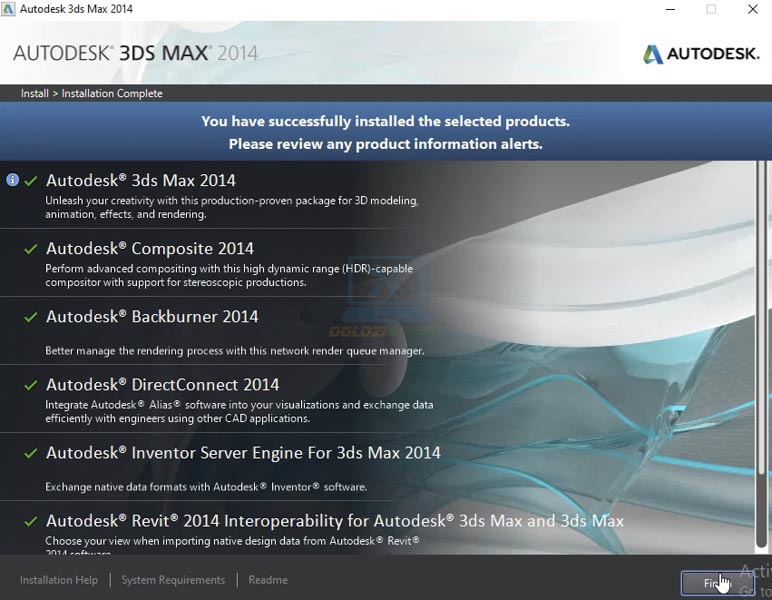 Hoàn thành cài đặt phần mềm 3DS Max 2014
