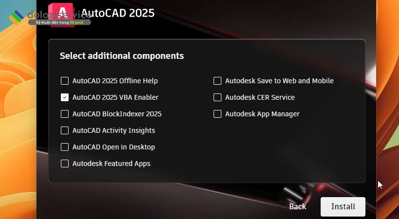 Chọn AutoCAD 2025 VBA Enabler