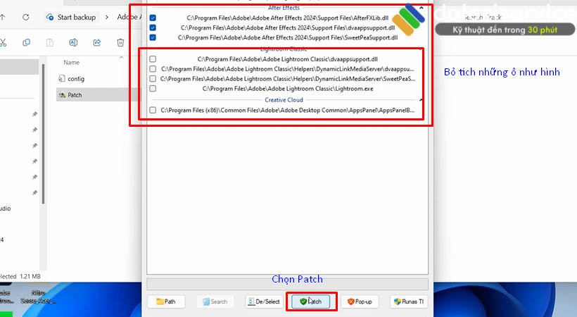 Tích chọn như trên hình sau đó chọn Patch