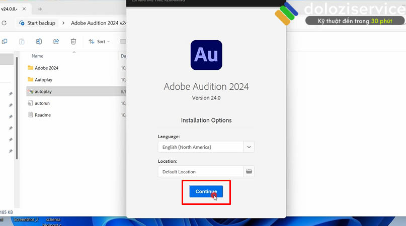 Tiến hành chọn Continue.