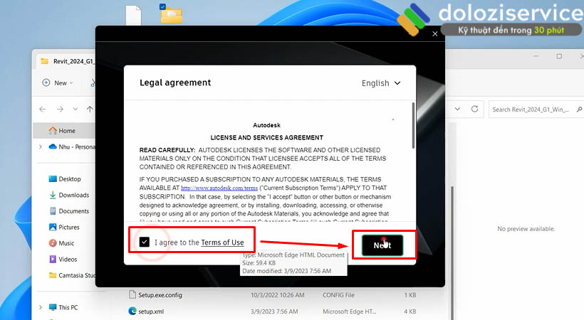Chọn I agree sau đó chọn Next để cài Revit 2024.