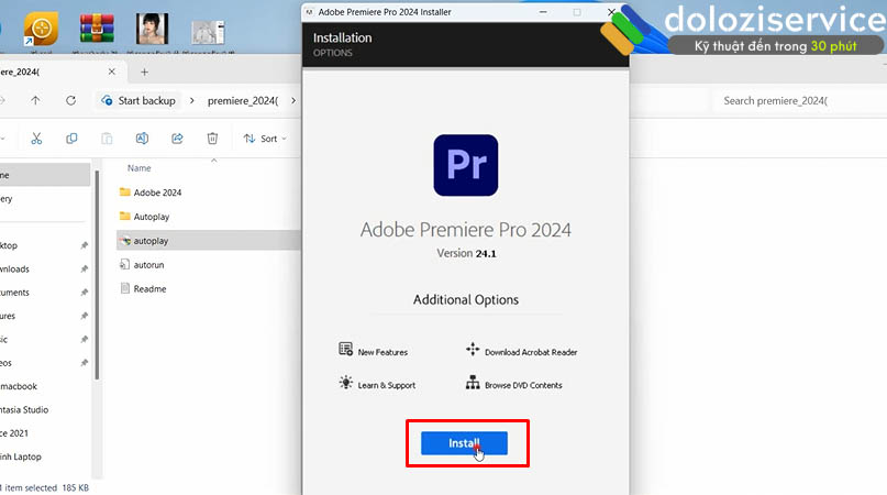 Chọn Install Adobe Premiere 2024.
