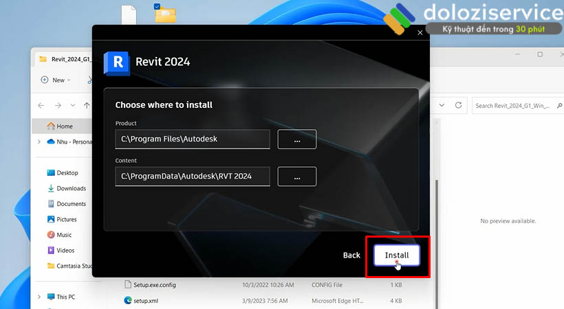 Tiến hành chọn Install Revit 2024.