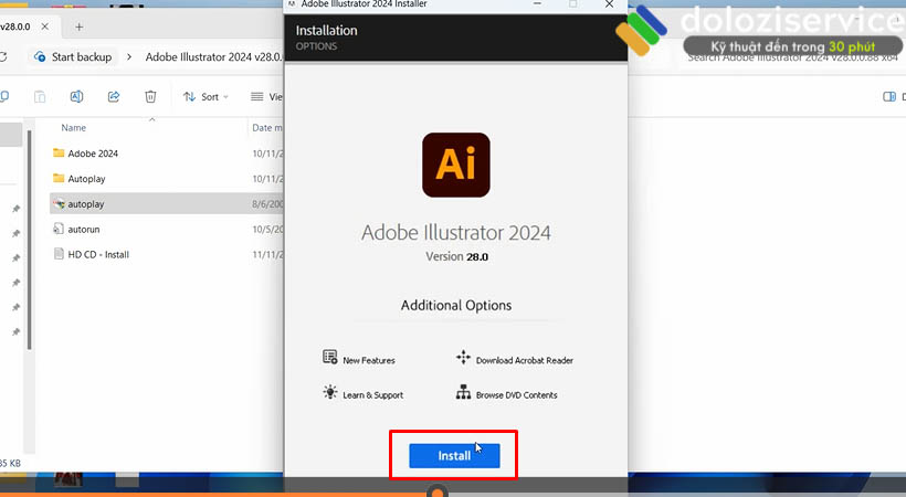 Hướng Dẫn Cài Đặt Illustrator 2024: Tải Về Dễ Dàng! 4 Chọn Install để tiến hành cài đặt Adobe Illustrator 2024.