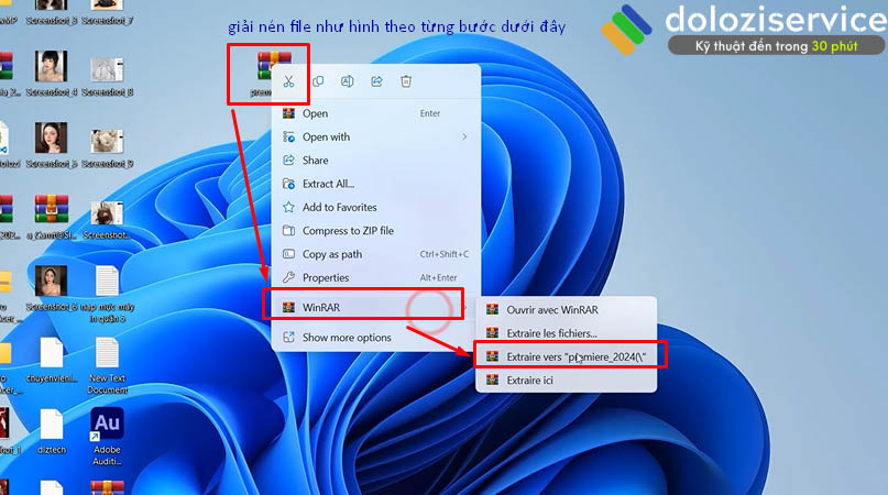 Giải nén file nén Adobe Premiere 2024.